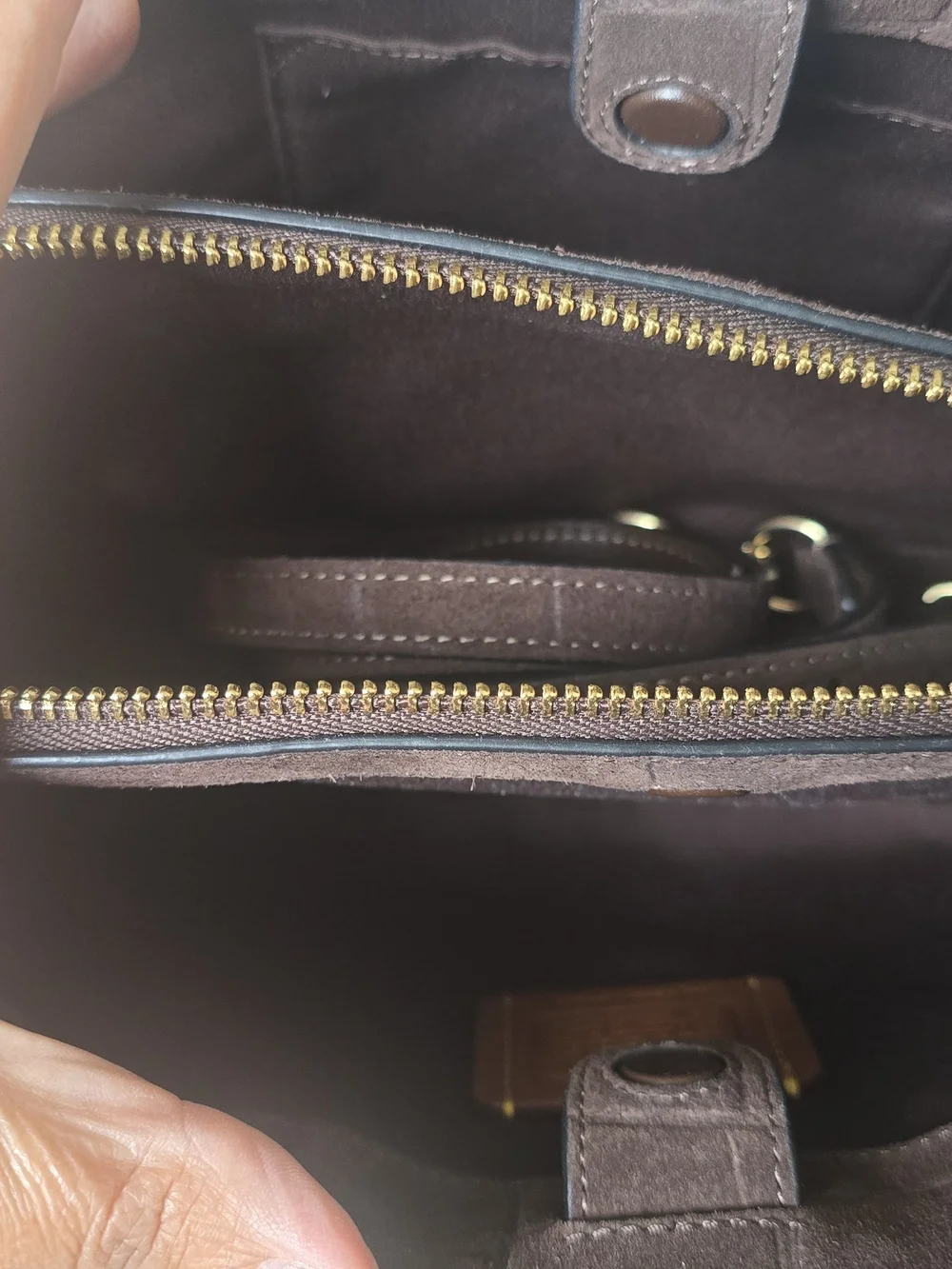 Coach Savannah Brown Suede Croc-Embossed Satchel